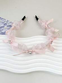 Nhỏ Trong Suốt Nơ Mới Xuân/Hè Ngọt Ngào Và Thời Trang Đa Năng Băng Đô Nơ Tóc - Băng đô tình yêu ruy băng lưới - Xem 8