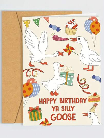 1PC "Happy Birthday Goose" Fun And Humorous Birthday Card, Suitable For Blessing Family, Friends, Colleagues, And Companions (Randomly Colored Envelope) Back To School,Back To School,School Supplies