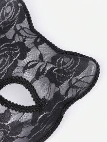 1pc Women's Sexy Lace And PVC Cat Mask Masquerade Ball Party Performance Prop - Black - View 2