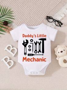 Summer Baby Boy And Baby Girl Casual Cute Clothing Letter Print Round Neck Short Sleeve Triangle Bodysuit - White - View 1