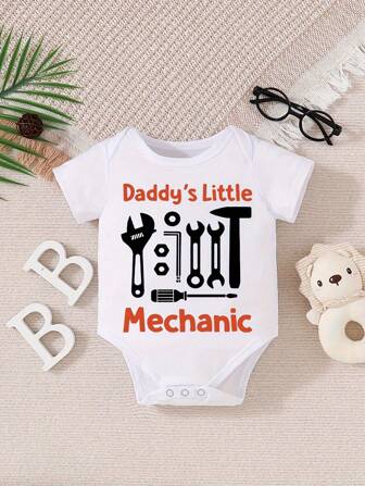 Summer Baby Boy And Baby Girl Casual Cute Clothing Letter Print Round Neck Short Sleeve Triangle Bodysuit