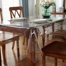 1 pieza de manteles de PVC transparente de cristal, cubierta rectangular impermeable y resistente al aceite, protector de mantel de plástico lavable para mesa de comedor, fiestas, cocina y exteriores - transparente - Ver 11
