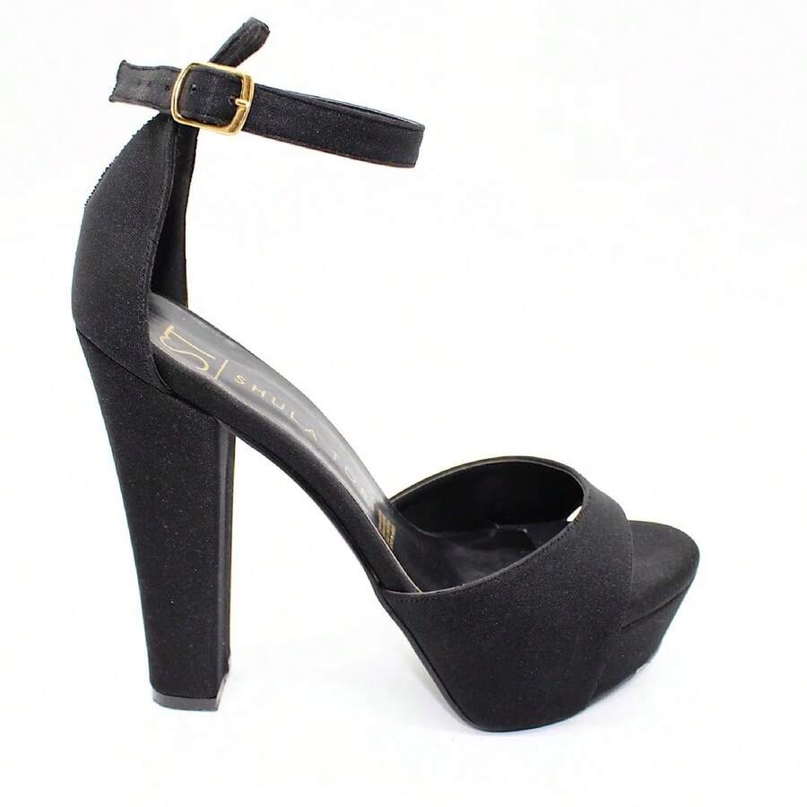 SANDALIA NEGRA DE TACÓN GRUESO CON PLATAFORMA - Negro - Ver 1