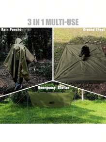 1 pièce Poncho imperméable multifonctionnel portable 3-en-1 avec matériau en polyester enduit d'argent, coupe-vent, imperméable, anti-poussière, couleur unie, pour la randonnée, le camping, la pêche, unisexe, taille libre, équipement de camping