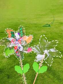 1 pieza-Molinillo de viento transparente para dibujo DIY, suministros para hacer molinillos de viento con kit de fabricación de molinillos de viento para rotar con manivela de nombre de graffiti único de PVC - transparente - Ver 2