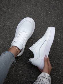 Giày thể thao nữ mũi tròn Colorblock Casual Sport, giày thể thao đa năng Campus - bạc trắng - Xem 2