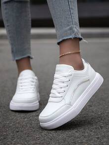 Giày thể thao nữ mũi tròn Colorblock Casual Sport, giày thể thao đa năng Campus - bạc trắng - Xem 7