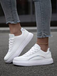 Giày thể thao nữ mũi tròn Colorblock Casual Sport, giày thể thao đa năng Campus - bạc trắng - Xem 5