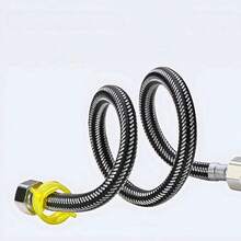 1pc 4ft Extended Flexible Hose Hot & Cold Water Inlet Pipe Connector With High-Pressure Explosion-Proof Metal Braided Inlet Hose For Water Heater - Black - View 6