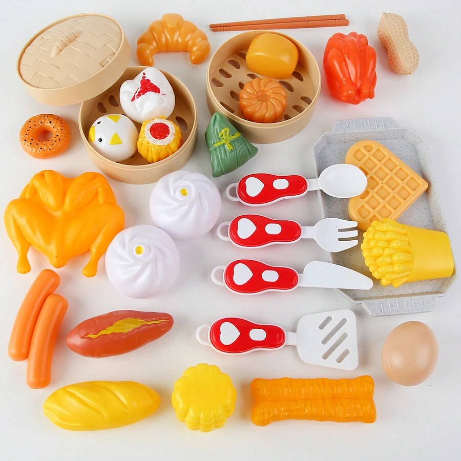 早餐點心饅頭食物玩具，有趣逼真的假裝食品兒童玩具禮物（隨機配件顏色） - 彩色 - 查看 1