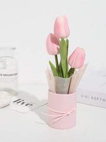 1 Conjunto de Buquê de Tulipas Artificiais Incluindo Balde de Plástico, Papel de Embrulho e 3 Tulipas, Novo Mini Balde Abraçando Tulipas, Caixa de Flores Pequena, Adequado para Presentes de Mãe, Dia da Mãe, Dia dos Namorados, Aniversário, Buquê para Segurar, Decoração de Mesa de Jantar em Casa, Presente de Aniversário para Mulheres, Dia dos Namorados, Presente - Rosa chiclete - Visão 10