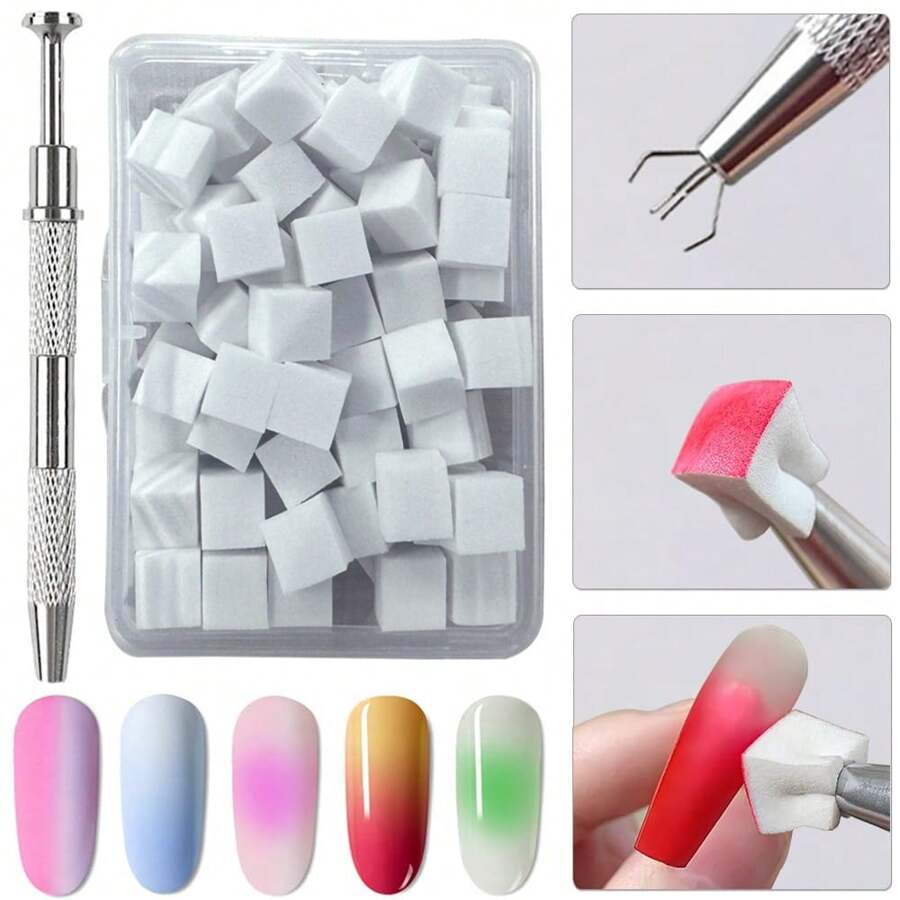 Agarrador de esponja de uña de metal,  mini esponjas de uña reemplazables en bloques para nail art degradado, herramientas de nail art para suministros y accesorios de uñas - Multicolor - Ver 1