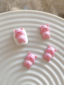 10 piezas Adornos de uñas lindos de cerdito, adorno de cerdo plano y de dibujos animados para uñas, accesorio DIY - Multicolor - Ver 11