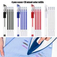 24pcs/Set 20 Mixed-Color High Temperature Disappearing Fabric Marking Pen Refills With 4 Pen Holders, Heat Erasable Pens For Sewing, Tailoring And Quilting (Random Red Ink Color)