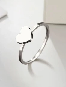 Personalized Stainless Steel Heart/Round Shaped Ring Customized With Name/Date, Unisex Commemorative Gift For Friends