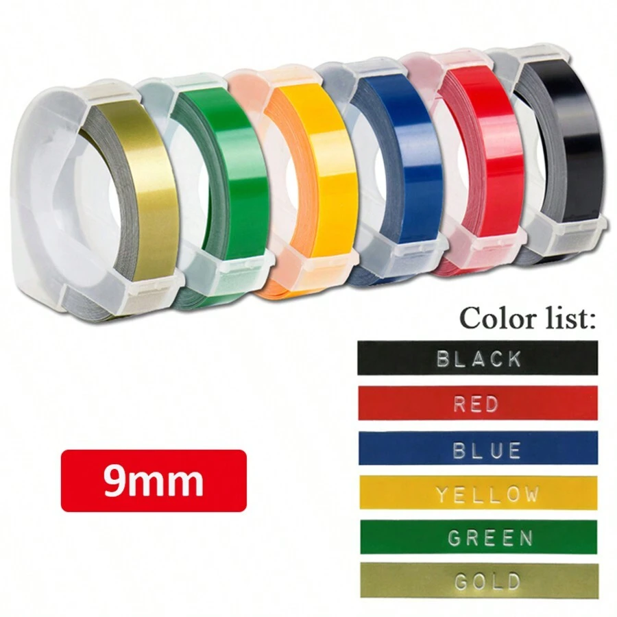 6Pcs 9mm For DYMO 3D Embossing Tape Plastic Printer Ribbon For DYMO 12695 1610 1880 Motex E101 E303 Label Maker - Mixed Color - View 1