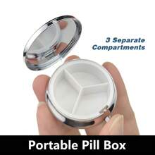 1pc Birds  Round Pill Box, Elegant Pill Box Case, Portable Medicine Tablet Vitamin Holder Organizer With 3 Component For Purse Pocket Travel Gift - Practical & Fashionable - Silver - View 5