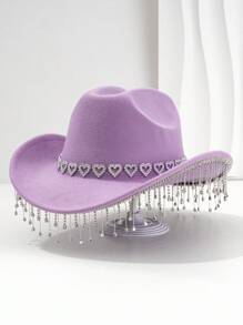 1 buc. Pălărie Fedora în stil britanic, unisex, culoare solidă, cu decor cu stras și ciucuri în formă de inimă, pălărie de cowboy elegantă pentru doamne singure, pălărie de vacanță în stil boem, pălărie unică KJ cadou Pălărie cu boruri largi, estetică elegantă, primăvară vară, culori strălucitoare, potrivită pentru evenimentele tematice occidentale , petreceri, petreceri de logodnă, cosplay, ceremonii de absolvire, petreceri costumate, festivaluri, nunți, sărbători de naștere, festivaluri de muzică - iubesc strasuri - Vizualizare 17