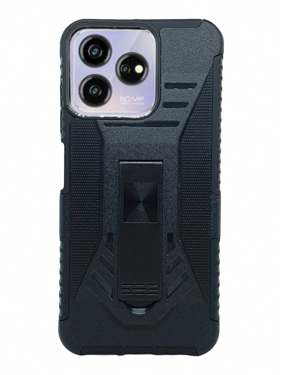 Funda Clip Reforzado Uso Rudo Para ZTE AXON 50 LITE  Más 2 Micas De Cristal - Negro - Ver 1
