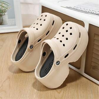 女士厚底穿孔一脚蹬凉鞋，2025 年夏季新品，EVA 沙滩鞋，厚底，防滑，包头，可两穿人字拖