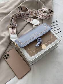 [Large Size: 8.7 Inches * 5.9 Inches * 3.14 Inches] Fashion Women's Handbag, Versatile New Crossbody Bag, Casual Color Block Design, Small Square Bag, Wide Strap, Suitable For Party, Date, School, Outdoor Activities, Also Can Be Used As A Gift. - Blue and White - View 7