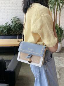 [Large Size: 8.7 Inches * 5.9 Inches * 3.14 Inches] Fashion Women's Handbag, Versatile New Crossbody Bag, Casual Color Block Design, Small Square Bag, Wide Strap, Suitable For Party, Date, School, Outdoor Activities, Also Can Be Used As A Gift. - Blue and White - View 4