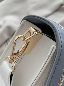 [Large Size: 8.7 Inches * 5.9 Inches * 3.14 Inches] Fashion Women's Handbag, Versatile New Crossbody Bag, Casual Color Block Design, Small Square Bag, Wide Strap, Suitable For Party, Date, School, Outdoor Activities, Also Can Be Used As A Gift. - Blue and White - View 12