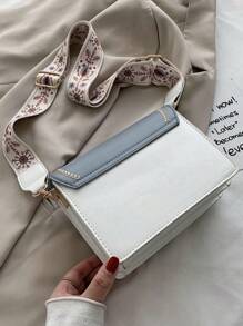 [Large Size: 8.7 Inches * 5.9 Inches * 3.14 Inches] Fashion Women's Handbag, Versatile New Crossbody Bag, Casual Color Block Design, Small Square Bag, Wide Strap, Suitable For Party, Date, School, Outdoor Activities, Also Can Be Used As A Gift. - Blue and White - View 10