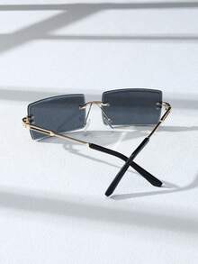 1 pieza Gafas de moda clásicas con marco cuadrado de metal, accesorios de ropa exterior con estilo para hombres - gris dorado - Ver 4
