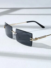 1 pieza Gafas de moda clásicas con marco cuadrado de metal, accesorios de ropa exterior con estilo para hombres - gris dorado - Ver 5