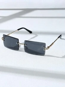1 pieza Gafas de moda clásicas con marco cuadrado de metal, accesorios de ropa exterior con estilo para hombres - gris dorado - Ver 3