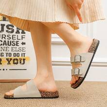 Non-Slip Flat Cork Slippers, Fashionable And Comfortable Open-Toe Leisure Slip-On, Cool And Durable For Beach And Home Wear In Summer - Milky - View 2