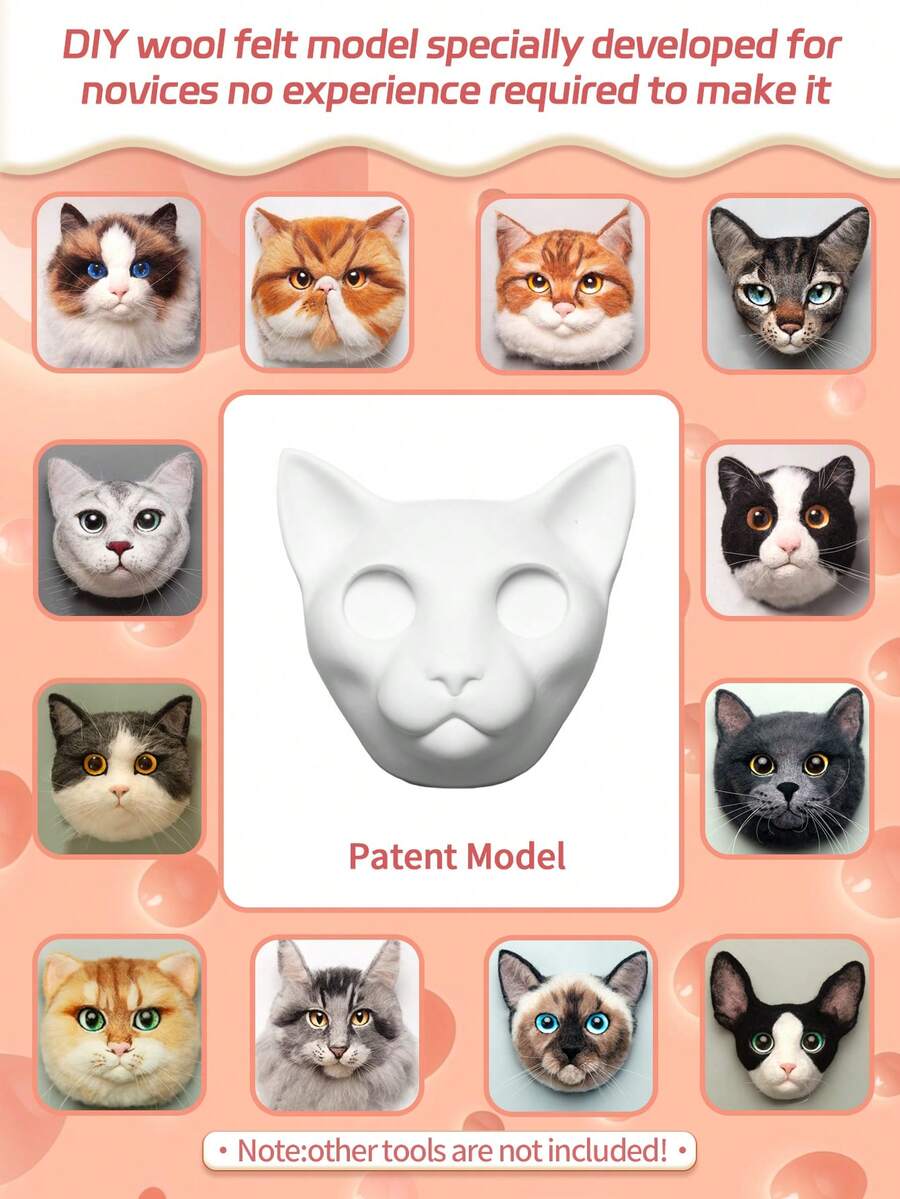 DIY Knitted Felting Cat Head Kit - Ideal For Beginners, Perfect Gift For Friends & Loved Ones, White Cat Embroidery Kit Embroidery Kit Cat