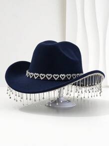 1 buc. Pălărie Fedora în stil britanic, unisex, culoare solidă, cu decor cu stras și ciucuri în formă de inimă, pălărie de cowboy elegantă pentru doamne singure, pălărie de vacanță în stil boem, pălărie unică KJ cadou Pălărie cu boruri largi, estetică elegantă, primăvară vară, culori strălucitoare, potrivită pentru evenimentele tematice occidentale , petreceri, petreceri de logodnă, cosplay, ceremonii de absolvire, petreceri costumate, festivaluri, nunți, sărbători de naștere, festivaluri de muzică - iubesc strasuri - Vizualizare 8