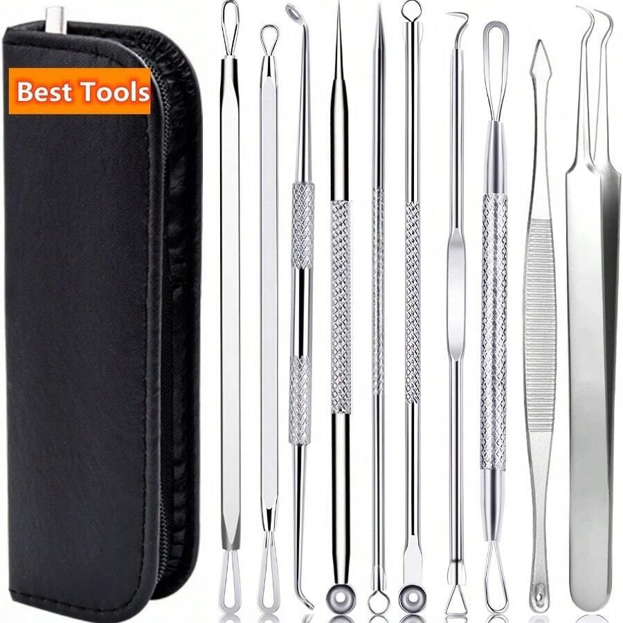 10pcs Professional Blackhead Remover Kit Acne Popping Tool For Whiteheads And Zits Pimple