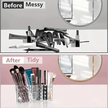 Caja de almacenamiento transparente para brochas de maquillaje, 1 pieza Soporte multifuncional para secar brochas de maquillaje con caja de almacenamiento de gran capacidad, apta para bandeja de tocador, encimera de baño, puede almacenar lápices, organizador de bolsa de maquillaje, caja de cosméticos