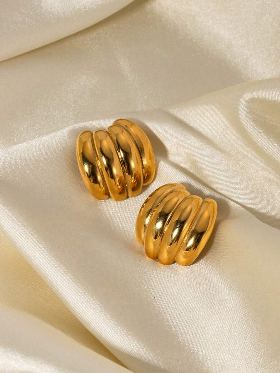 1 Đôi bông tai hình quả bí ngô bằng thép không gỉ, chống thấm nước, không phai màu, mạ vàng cổ điển, thích hợp cho nữ giới đeo hàng ngày. - Vàng - Xem 1