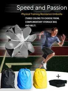 1入組可調節背帶的跑步速度訓練降落傘，附贈免費提袋。快速釋放設計支援跑步和足球訓練體育設備（包含1個降落傘），適用於兒童、青少年和成人