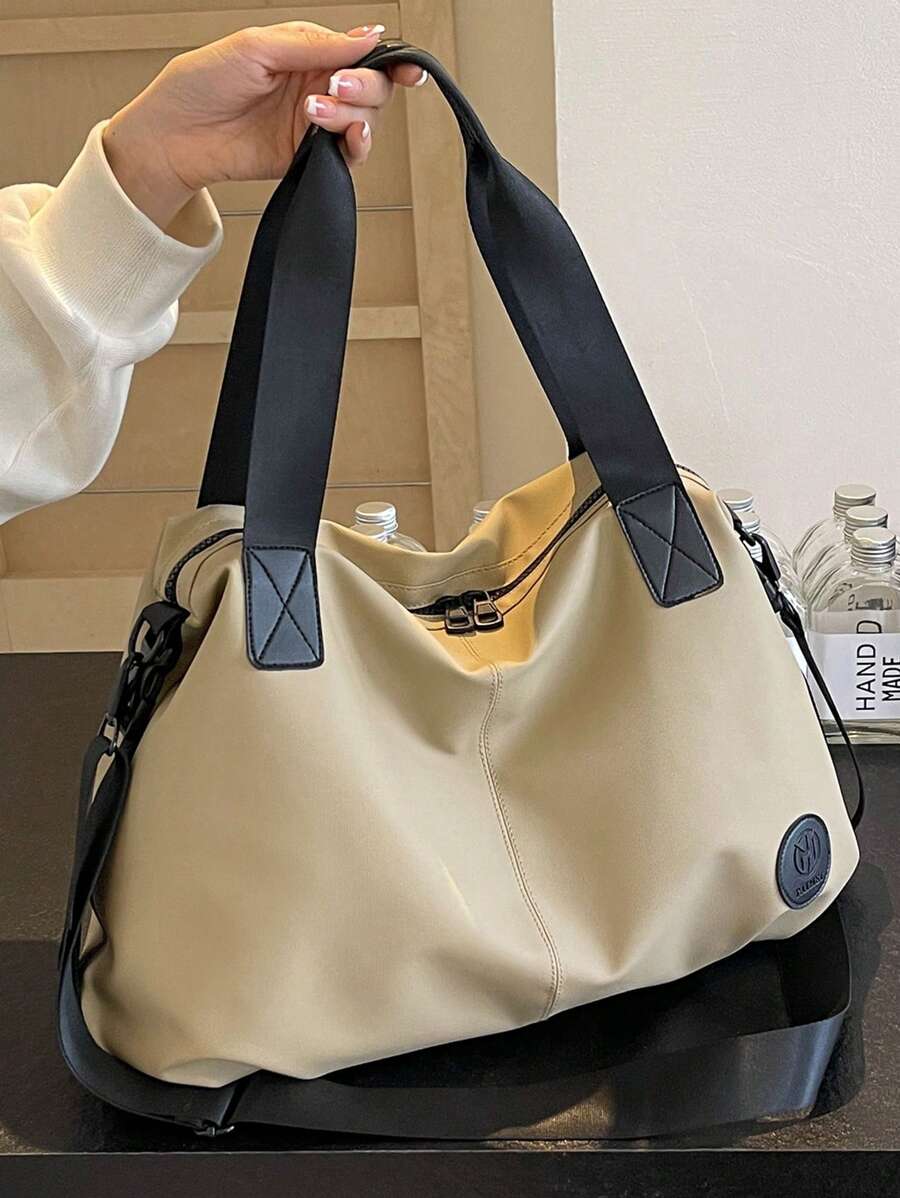 休闲简约纯色女士手提包，可斜挎，学生手提包，多个隔层，非常适合海滩、学校、工作和日常使用