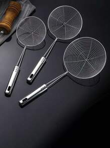 1pc Stainless Steel Round Handle Strainer, 304 Stainless Steel Wire Skimmer Ladle For Hot Pot, Frying & Serving Fried Food, Dumplings, Noodles,Kitchen,Summer Beach Party,Food,Camping,Organizer,Room Decor,Kitchen Items.