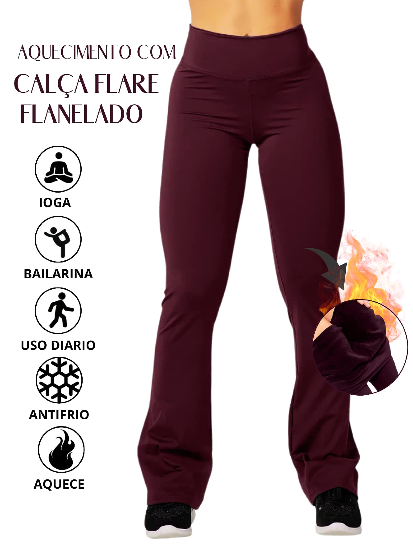 Women Sports Pants - 酒紅色 - 查看 1