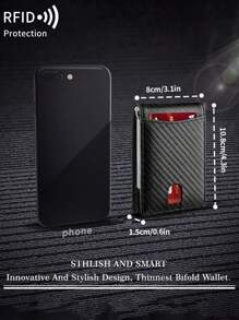 MIYIN 阻挡男女通用碳纤维钱包简约多功能超薄双折信用卡夹便携式前袋男士钱包带夹子和信用卡槽（碳纤维黑）男士钱包钱包小钱包男士钱包皮革射频识别钱包 - 黑色 - 查看 11