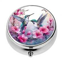 1pc Birds  Round Pill Box, Elegant Pill Box Case, Portable Medicine Tablet Vitamin Holder Organizer With 3 Component For Purse Pocket Travel Gift - Practical & Fashionable - Silver - View 12