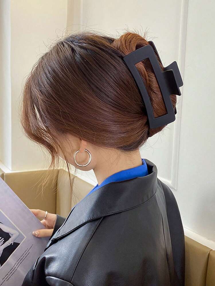 4 قطع مشابك شعر كبيرة مربعة بألوان أسود وأبيض وبني...