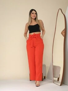 Women Pants - 亮橙色 - 查看 5
