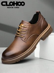 CLOHOO品牌手工男士正装鞋 - 双层皮革，系带经典商务休闲正装鞋，透气软底 - 淺棕 - 查看 1