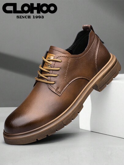 CLOHOO CLOHOO Brand Handmade Men's 2-Layer Leather Business Casual Shoes, Breathable Soft Sole Comfortable Classic Lace-Up Dress Shoes