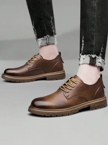 CLOHOO品牌手工男士正装鞋 - 双层皮革，系带经典商务休闲正装鞋，透气软底 - 淺棕 - 查看 2