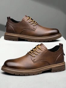 CLOHOO品牌手工男士正装鞋 - 双层皮革，系带经典商务休闲正装鞋，透气软底 - 淺棕 - 查看 5