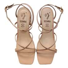 Sandalia Tacón Ancho Alto 7.5 Cm Tiras Delgadas Punta Cuadrada - Caqui - Ver 4